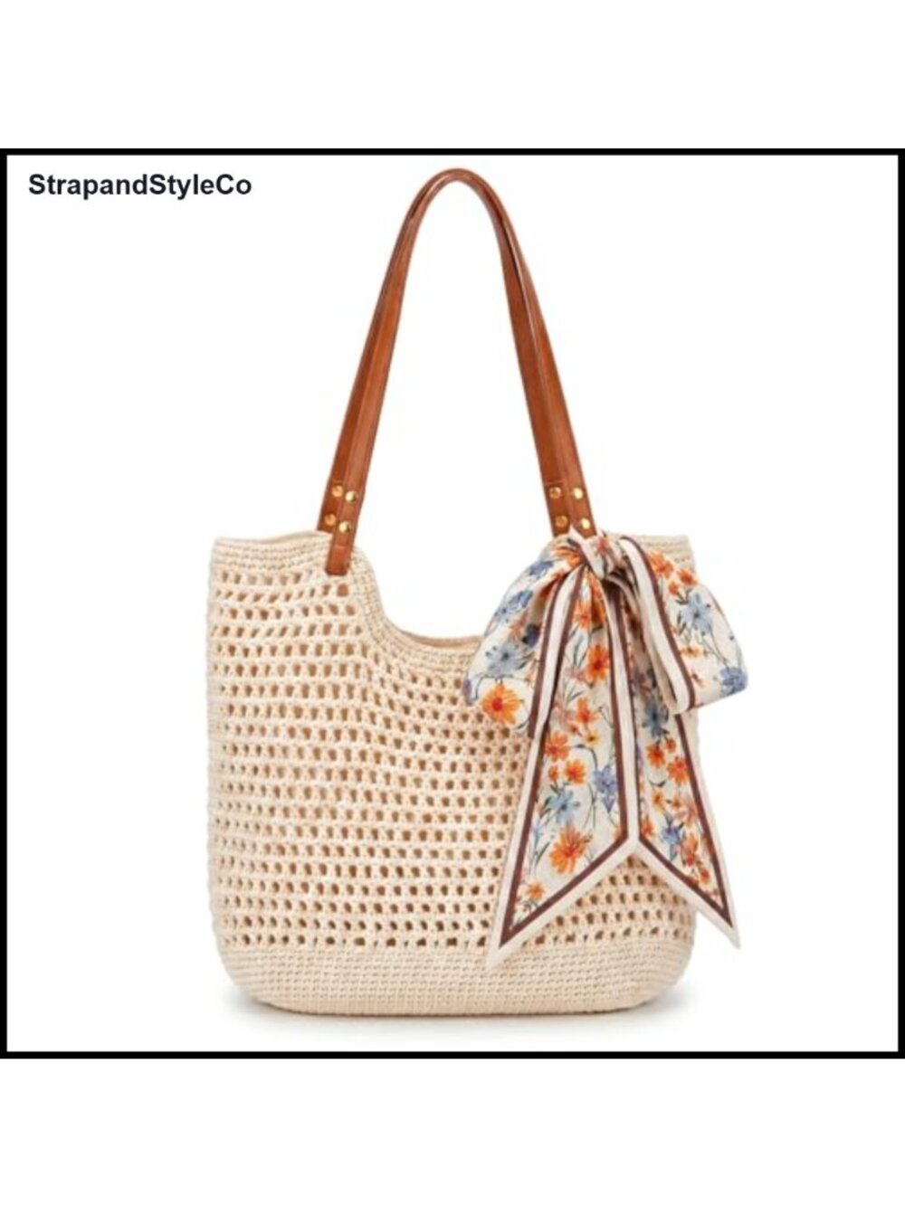 Crochet Beach Tote Bag Women Woven Straw Style Summer Purse Zipper Lined